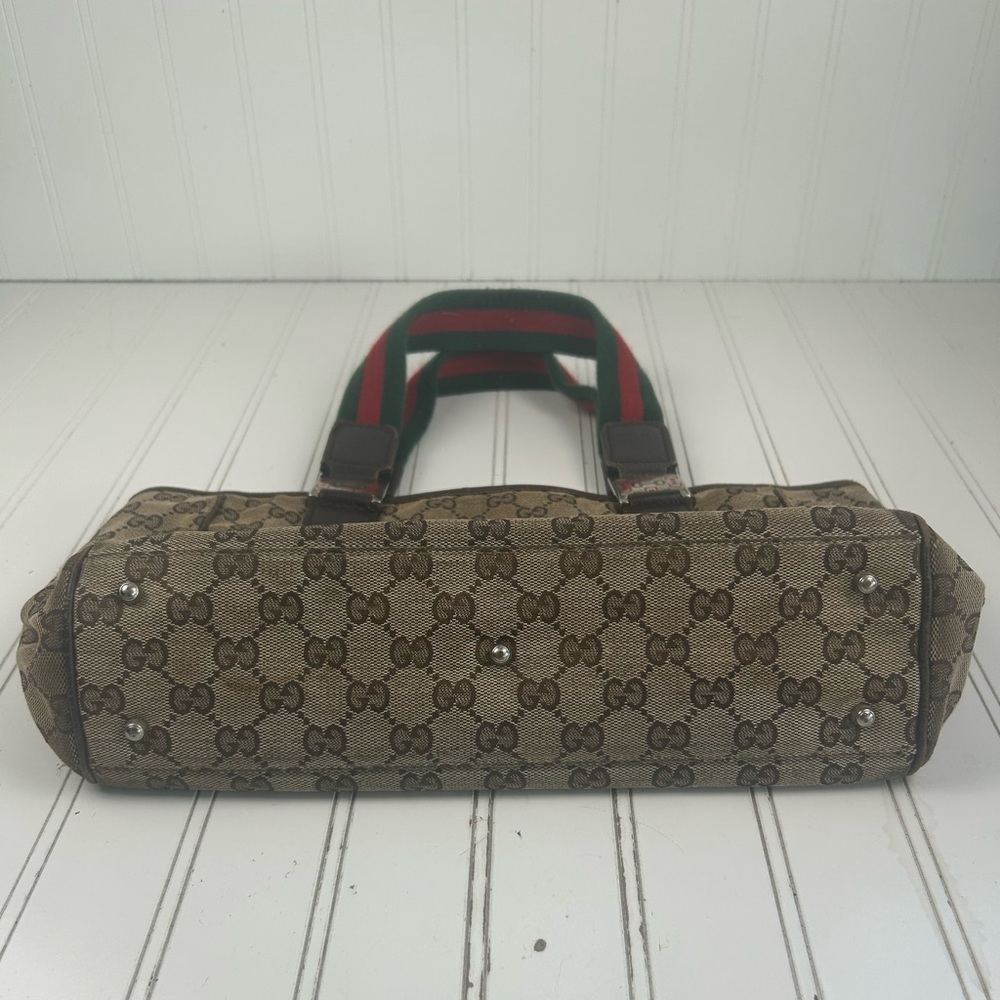Gucci Vintage GG Supreme Monogram Tote Bag with Web Stripe Handles + Dust Bag - Picture 4 of 13